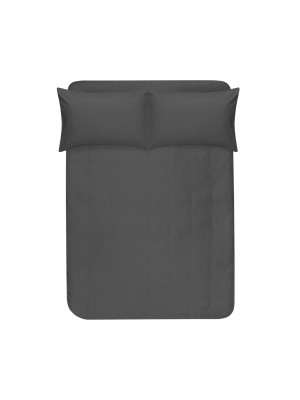 Простирадло на резинці з наволочками сатин premium Lotus Home - Leona антрацит 160*200+50*70 (2)